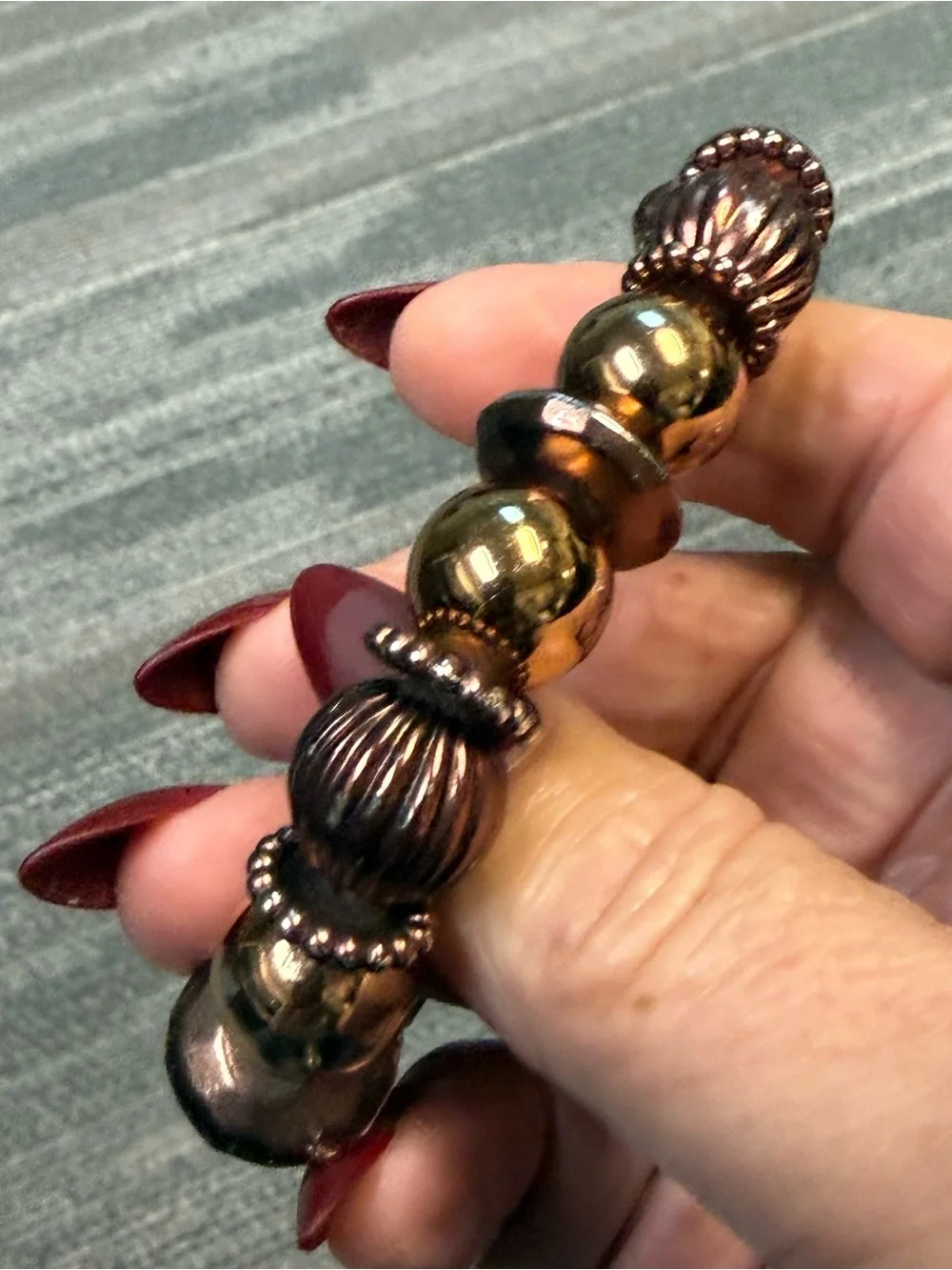 Gold and Bronze Beaded Costume Stretch Bracelet